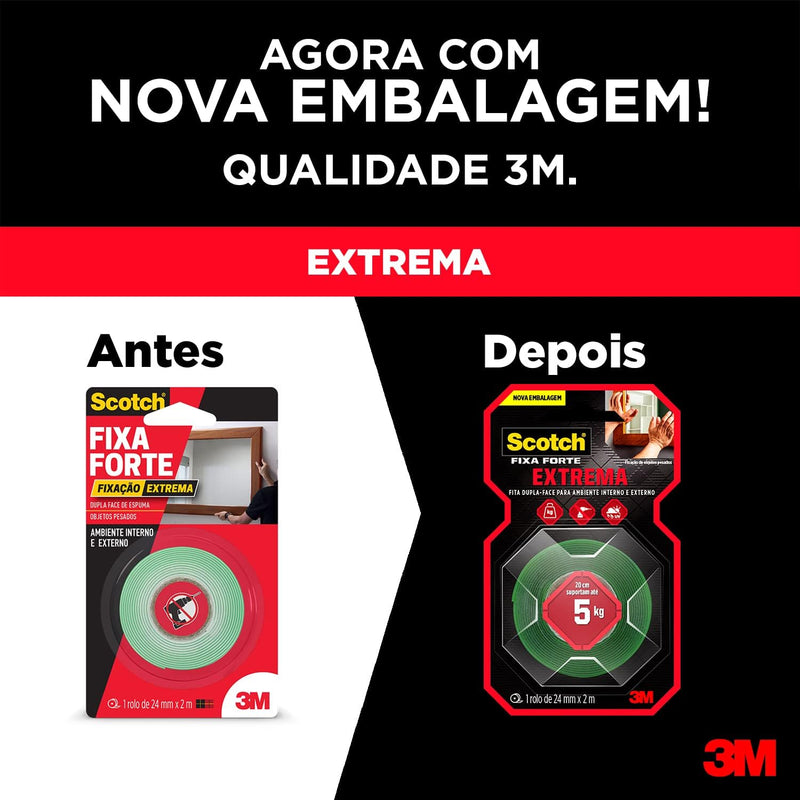 Fita Dupla Face 3M™ Scotch® Fixa Forte Fixação Extrema, 24MM x 2M - 1810