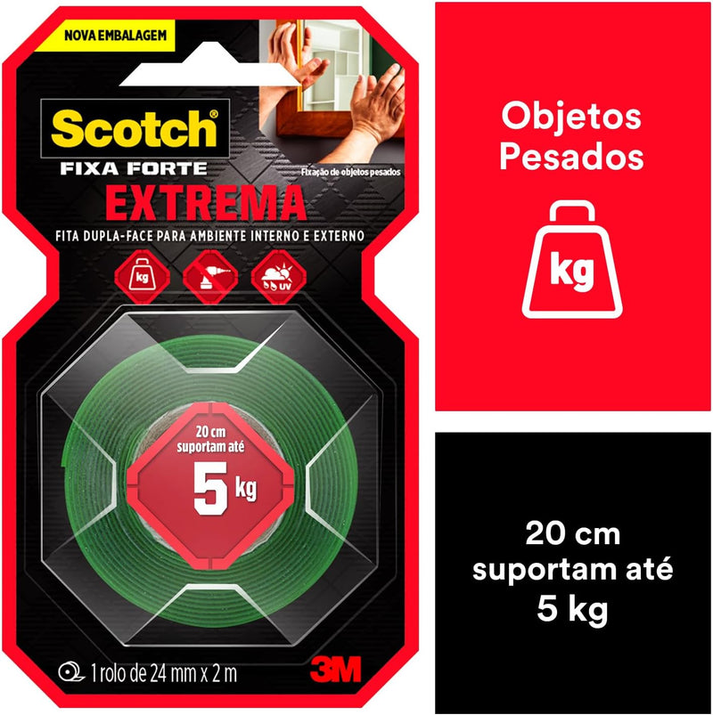 Fita Dupla Face 3M™ Scotch® Fixa Forte Fixação Extrema, 24MM x 2M - 1810