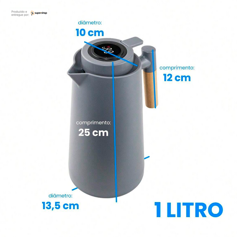 Garrafa Térmica LuxTemp 12H com Visor Digital e Cabo de Madeira 1L