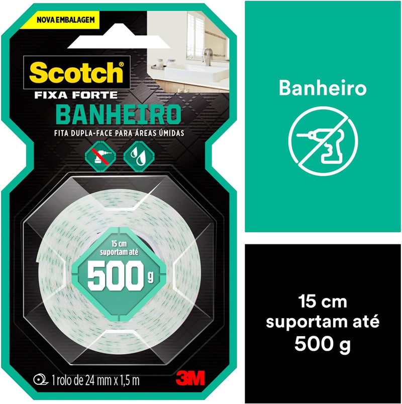 Fita Dupla Face 3M™ Scotch® Fixa Forte Banheiro, 24MM x 1.5M