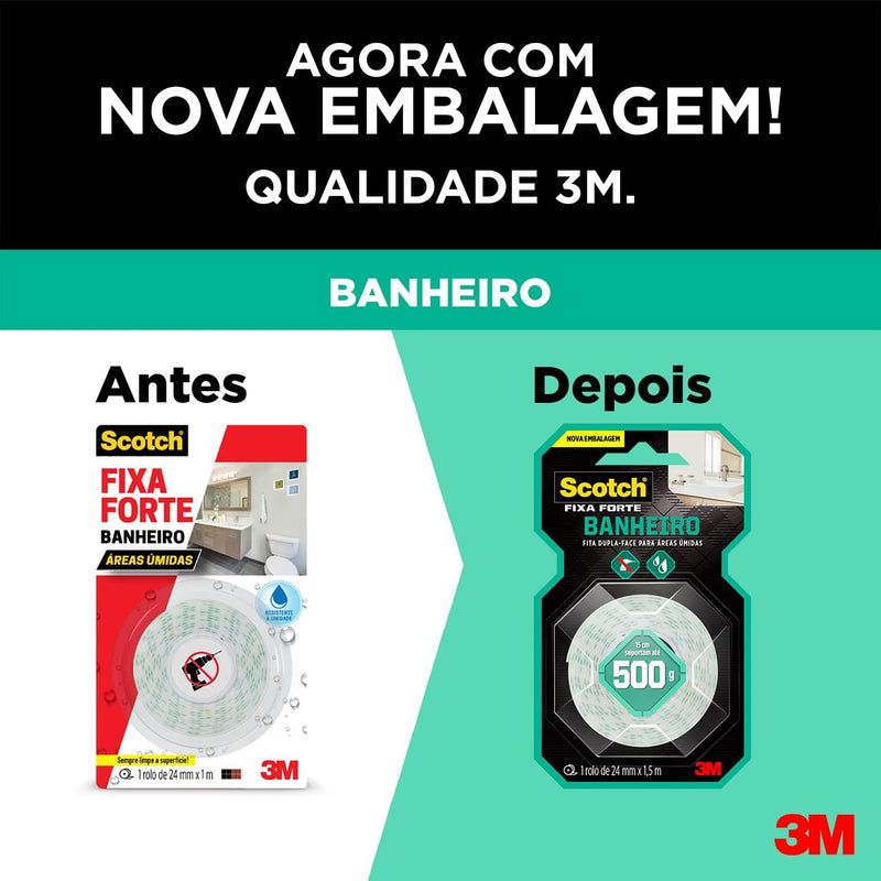 Fita Dupla Face 3M™ Scotch® Fixa Forte Banheiro, 24MM x 1.5M