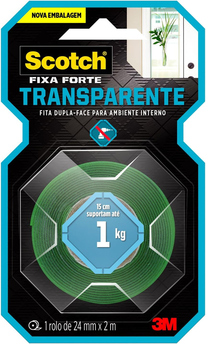 Fita Dupla Face 3M™ Scotch® Fixa Forte Transparente, 24MM x 2M
