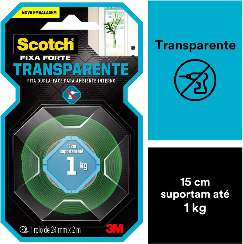 Fita Dupla Face 3M™ Scotch® Fixa Forte Transparente, 24MM x 2M