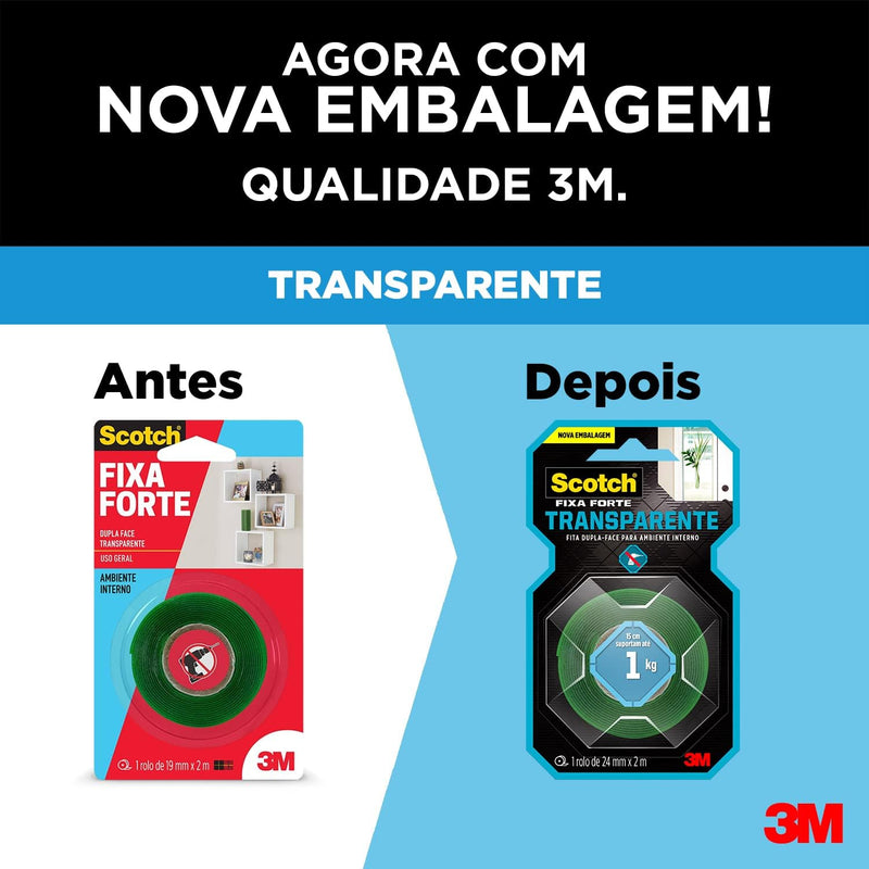 Fita Dupla Face 3M™ Scotch® Fixa Forte Transparente, 24MM x 2M