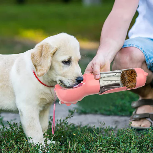 Garrafa 4 em 1 Pet Portátil Bebedouro Comedouro Cão e Gato